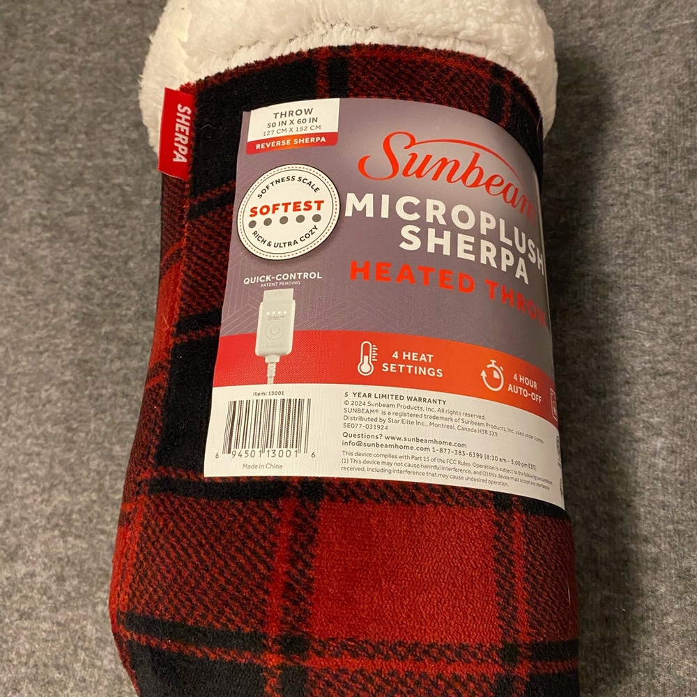 Sunbeam Red and Black‎ Heated Throw Size 50X60 New